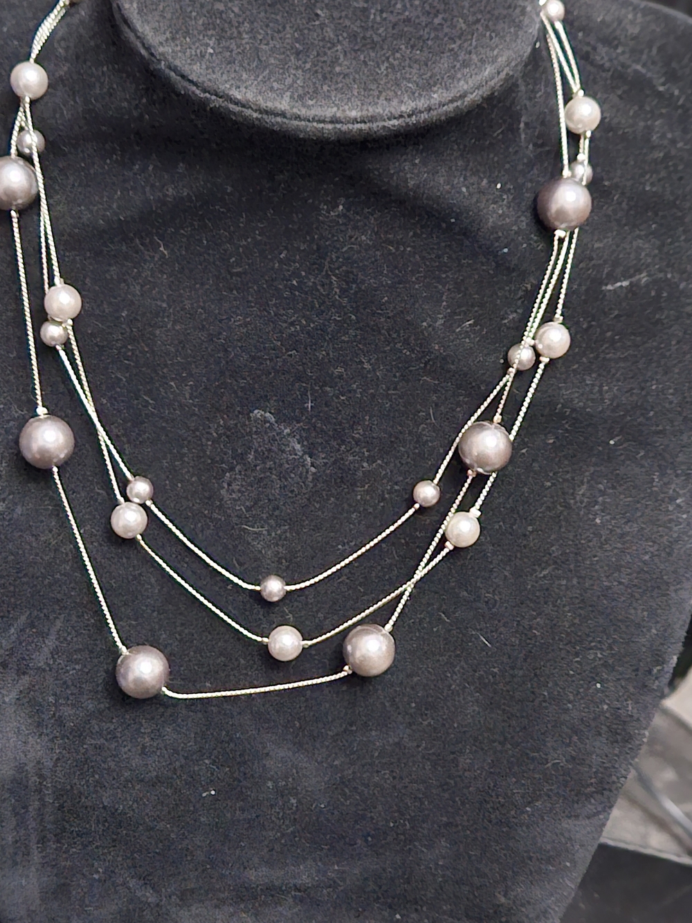 Layered Gray Pearl Multi-Strand Necklace